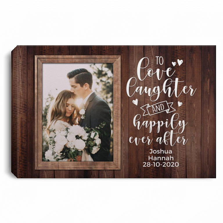 Custom Photo Love Laughter, White, 0.75'' Framed Canvas