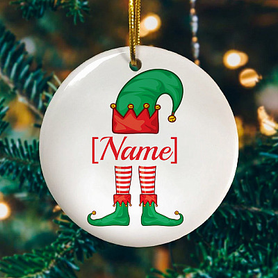 Alternative view of Personalized Cute Elf Buddy Funny Christmas Flat Holiday Circle Ornament Keepsake