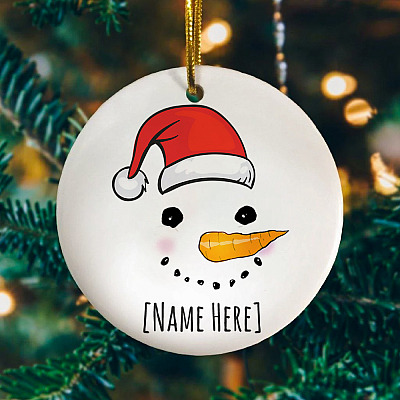 Personalized Funny Snowman Face Christmas 2020 Decorative Christmas Ornament - Holiday Flat Circle Ornament