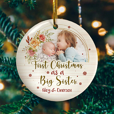 Alternative view of Custom Photo First Christmas As A Big Sister Decorative Christmas Ornament Keepsake - Holiday Ornament