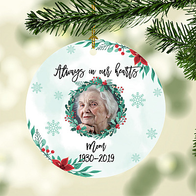 Alternative view of Personalized Photo Always In Our Hearts Memorial Circle Christmas Tree Ornament Keepsake
