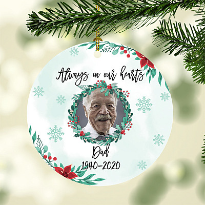 Personalized Photo Always In Our Hearts Memorial Circle Christmas Tree Ornament Keepsake