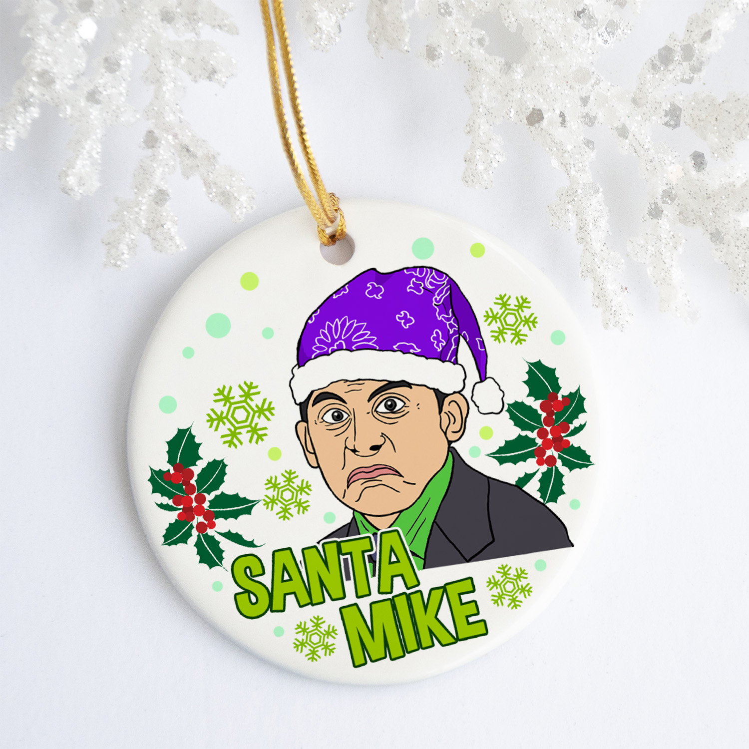 10VT. UU TIEN Santa Mike Ugly Michael Scott ornament mockup
