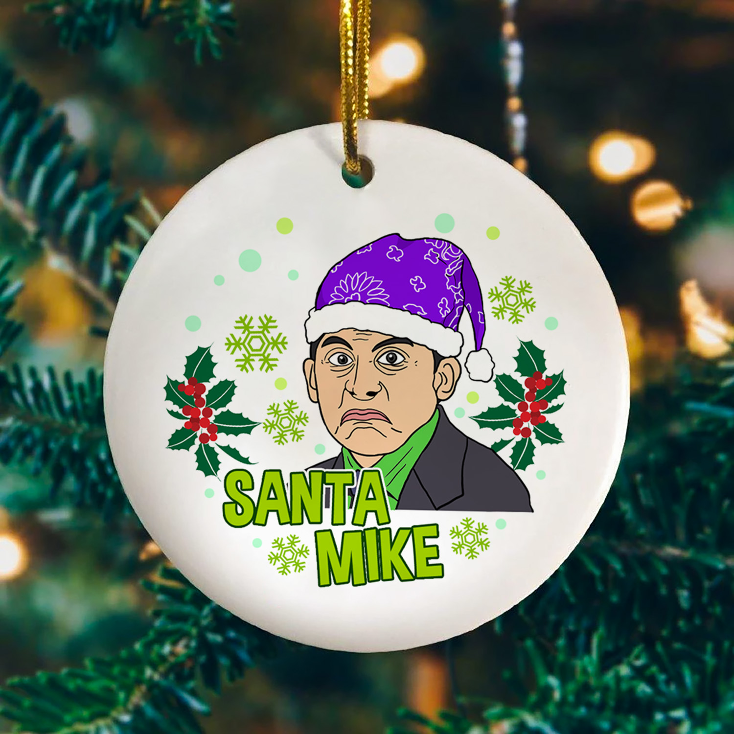 10VT. UU TIEN Santa Mike Ugly Michael Scott ornament mockup2
