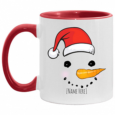 Personalized Funny Snowman Accent Mug, White/Red, 11 oz. Accent Mug