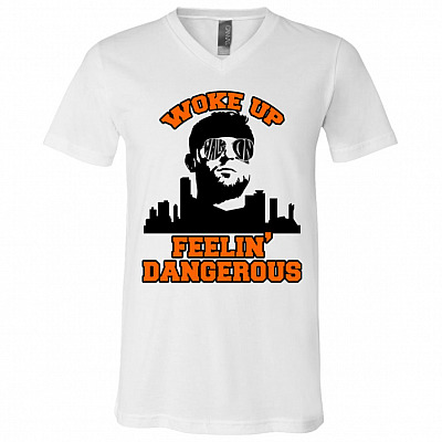 Woke Up Dangerous, White, V-Neck T-Shirt