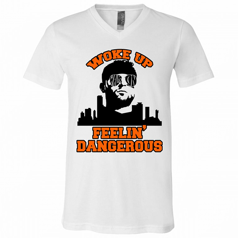 Woke Up Dangerous, White, V-Neck T-Shirt