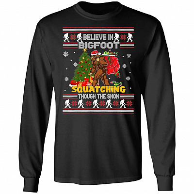 Squatching Snow Hoodie, Black, Long Sleeve