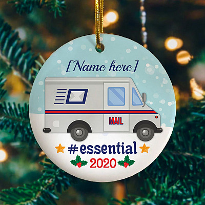 Alternative view of Personalized Mail Postal Worker Essential in Pandemic 2020 Christmas Flat Holiday Circle Ornament Keepsake