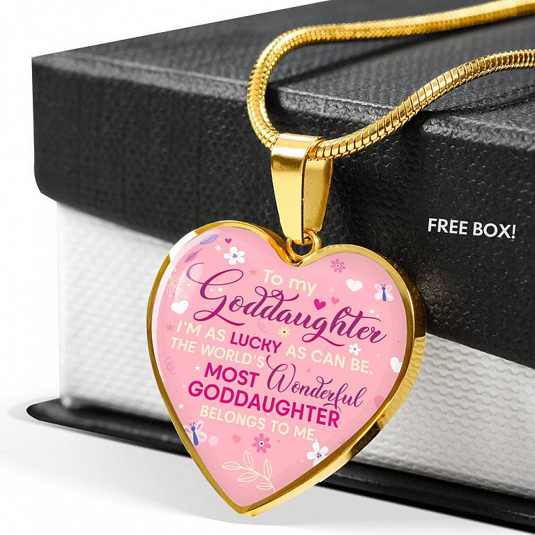 To My Goddaughter I'm As Lucky As Can Be The World's Most Wonderful Goddaughter Belongs To Me Heart Pendant Necklace - Heart Luxury Necklace (Gold Plated)
