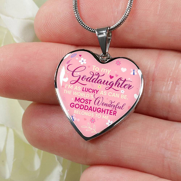 To My Goddaughter I'm As Lucky As Can Be The World's Most Wonderful Goddaughter Belongs To Me Heart Pendant Necklace - Heart Luxury Necklace (Silver)