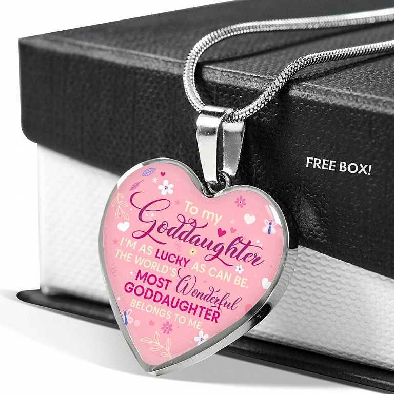 To My Goddaughter I'm As Lucky As Can Be The World's Most Wonderful Goddaughter Belongs To Me Heart Pendant Necklace - Heart Luxury Necklace (Silver)