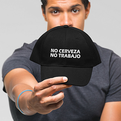 Alternative view of No Cerveza No Trabajo Twill Cap Hat - No Beer No Work Funny Spanish High-Profile Snapback Hat