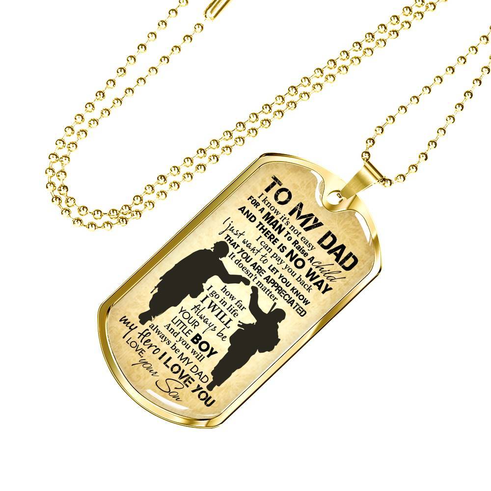 From Son To My Dad It's Not Easy To Raise A Child Army Solider Father's Day Military Dog Tag Pendant Necklace - Dog Tag (Gold Plated)