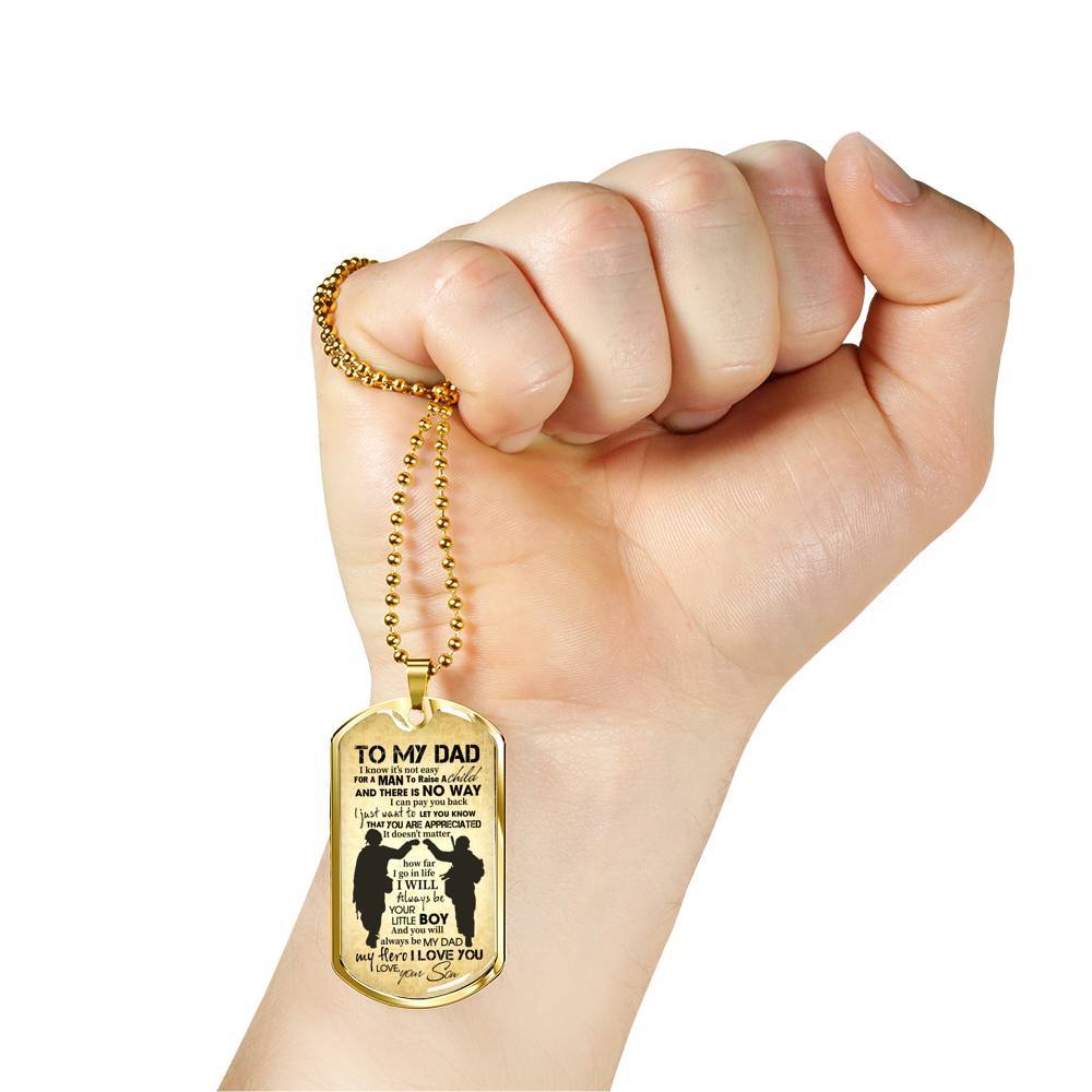From Son To My Dad It's Not Easy To Raise A Child Army Solider Father's Day Military Dog Tag Pendant Necklace - Dog Tag (Gold Plated)
