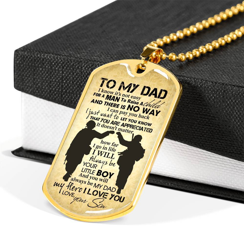 From Son To My Dad It's Not Easy To Raise A Child Army Solider Father's Day Military Dog Tag Pendant Necklace - Dog Tag (Gold Plated)