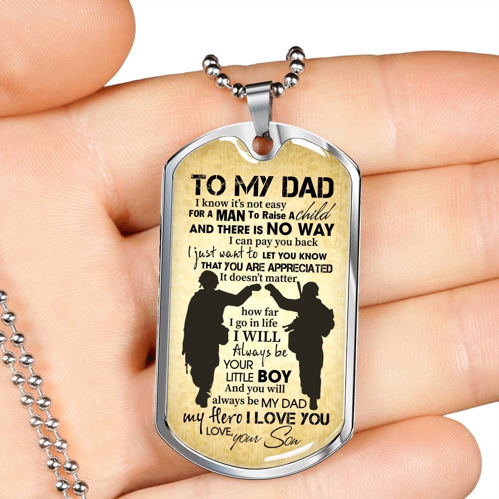 From Son To My Dad It's Not Easy To Raise A Child Army Solider Father's Day Military Dog Tag Pendant Necklace - Dog Tag (Silver)