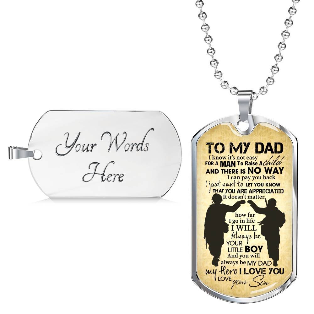 From Son To My Dad It's Not Easy To Raise A Child Army Solider Father's Day Military Dog Tag Pendant Necklace - Dog Tag (Silver)
