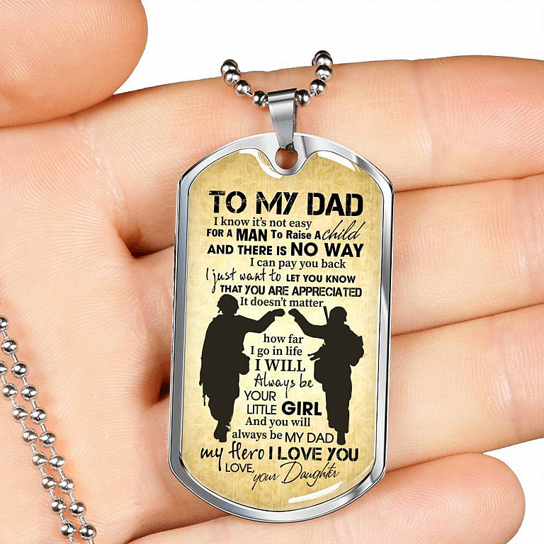 From Daughter To My Dad It's Not Easy To Raise A Child Army Solider Father's Day Military Dog Tag Necklace - Dog Tag (Silver)