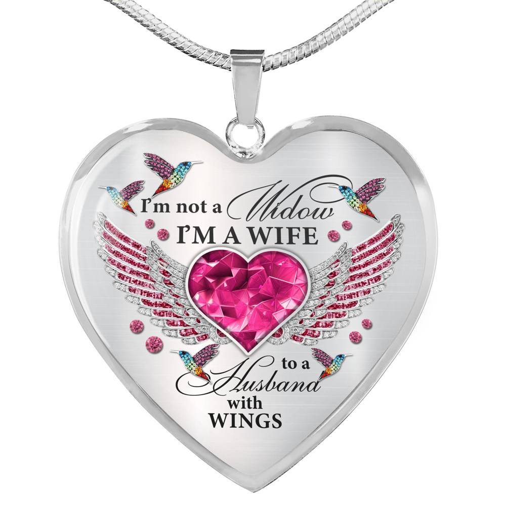 I'm Not A Widow I'm A Wife To A Husband With Hummingbird Wings Heart Necklace - In Memory Of Husband Necklace - Heart Luxury Necklace (Silver) I'm Not A Widow I'm A Wife To A Husband With Hummingbird Wings Heart Necklace - In Memory Of Husband Necklace - Heart Luxury Necklace (Silver)