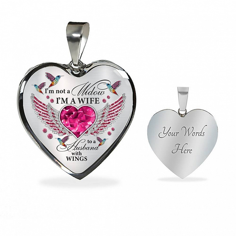 I'm Not A Widow I'm A Wife To A Husband With Hummingbird Wings Heart Necklace - In Memory Of Husband Necklace - Heart Luxury Necklace (Silver)