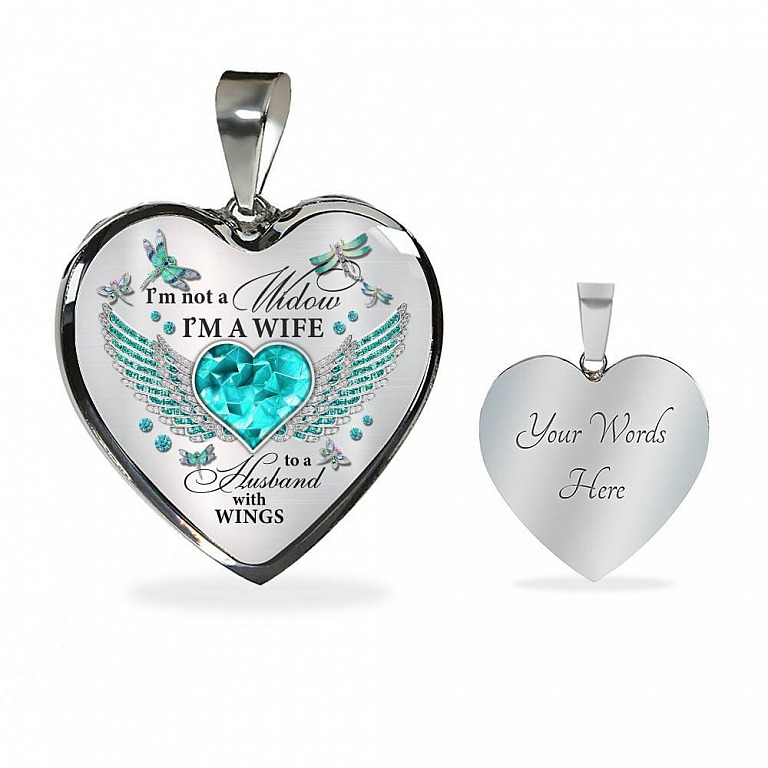 I'm Not A Widow I'm A Wife To A Husband With Dragonfly Wings Heart Necklace - In Memory Of Husband Necklace - Heart Luxury Necklace (Silver)