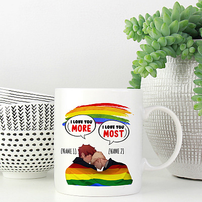 Alternative view of Personalized LGBT Gay Pride I Love You More I Love You Most Holiday Christmas Ceramic Coffee Mug