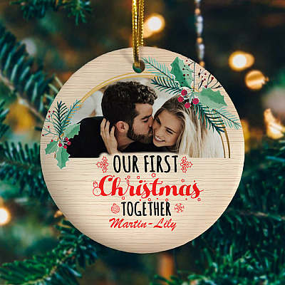 Alternative view of Personalized Photo Our First Christmas Together Circle Ornament - First Christmas Ornament Gift