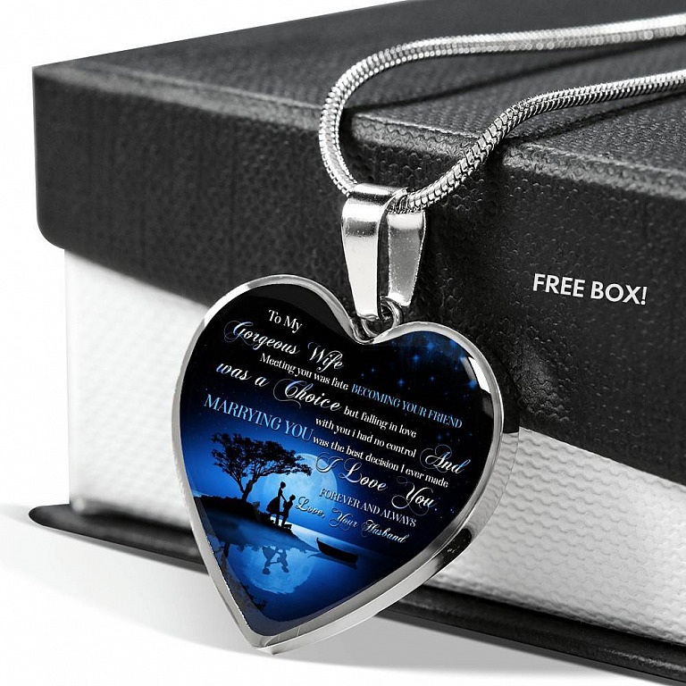 To My Gorgeous Wife Meeting You Was Fate Marrying You Was The Best Decision I Ever Made Heart Pendant Necklace - Heart Luxury Necklace (Silver)