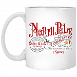 Personalized North Pole the Santa Clause Hot Chocolate Ceramic Coffee Mug - Beer Stein - Water Bottle, White, 11 oz. White Mug