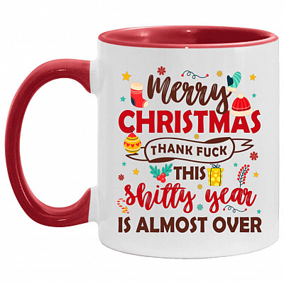 Merry Christmas Thank Fuck, White/Red, 11 oz. Accent Mug
