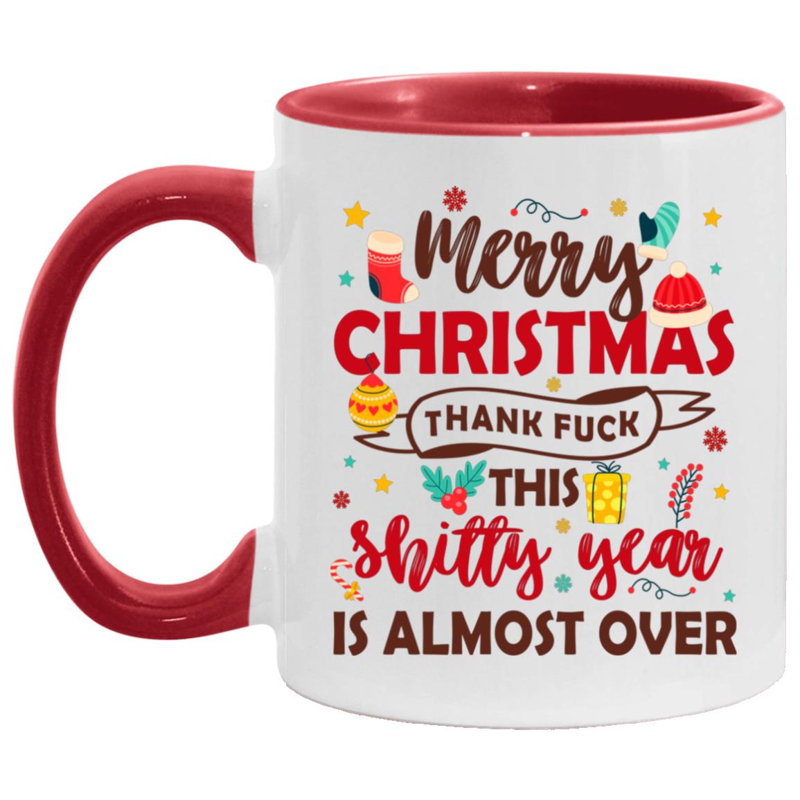 Merry Christmas Thank Fuck, White/Red, 11 oz. Accent Mug Merry Christmas Thank Fuck, White/Red, 11 oz. Accent Mug