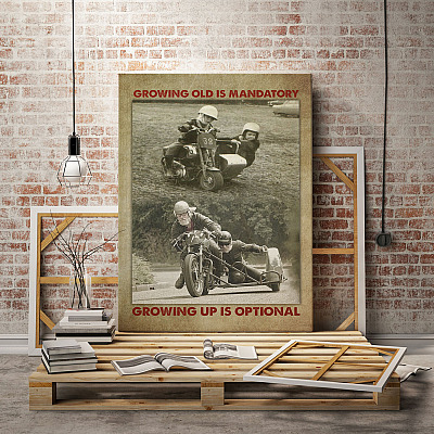 Alternative view of Motorcycle Gifts For Men Growing Old Is Mandatory Growing Up Is Optional Framed Canvas - Unframed Poster