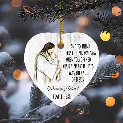 Alternative view of Personalized Baby Miscarriage Ornament - First Thing You Saw The Face Of Jesus Stillborn Christmas Gift