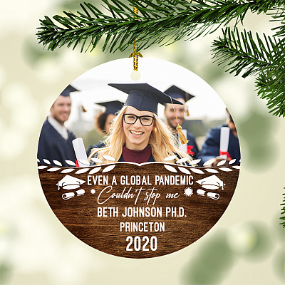 Alternative view of Personalized Photo Even Global Pandemic Couldn't Stop Me College Graduation Gift Circle Ornament