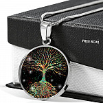 Colorful Tree Of Life Circle Pendant Necklace - Circle Luxury Necklace (Silver)