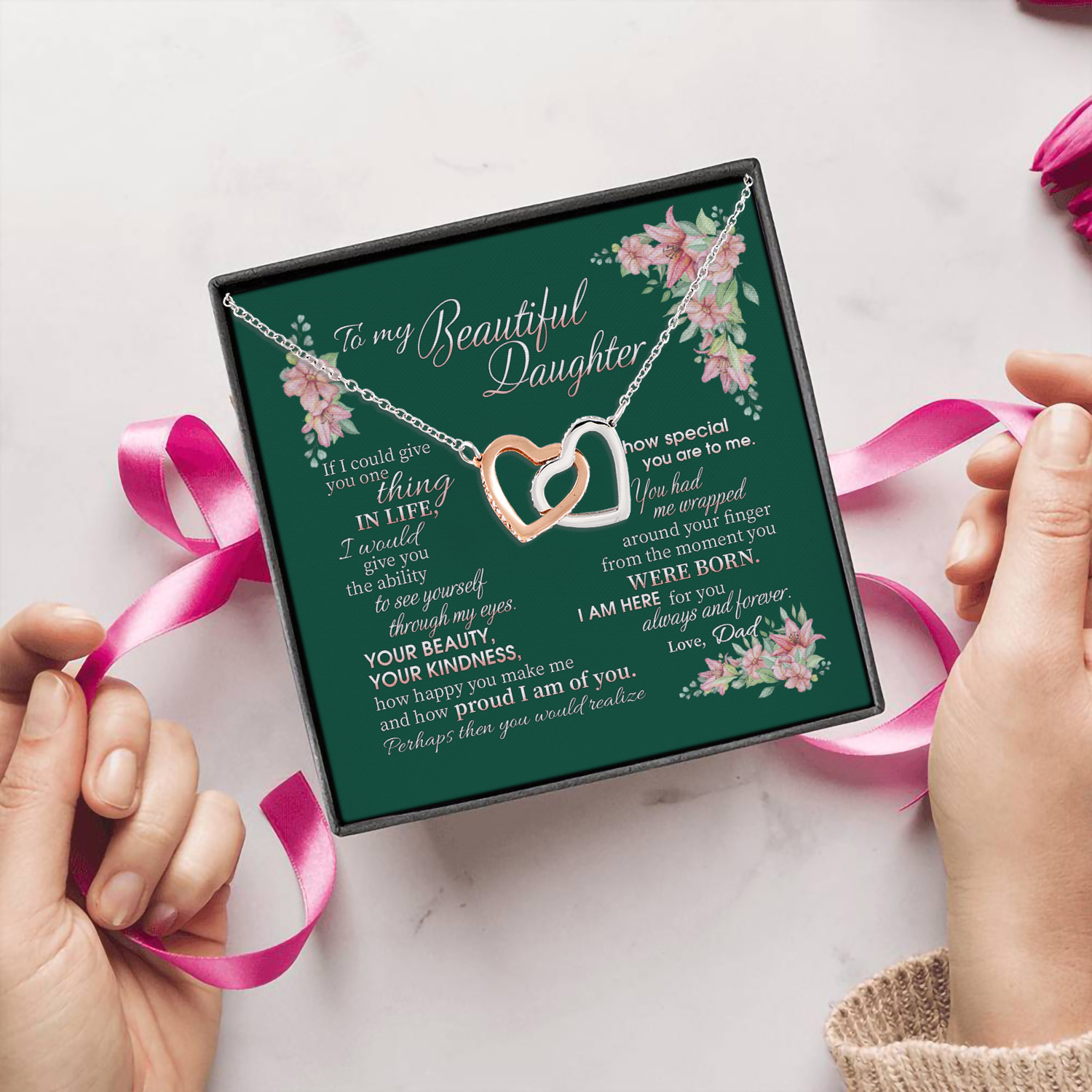 2VT. Dad To My Beautiful Daughter If I Could Interlocking Hearts Necklace 5