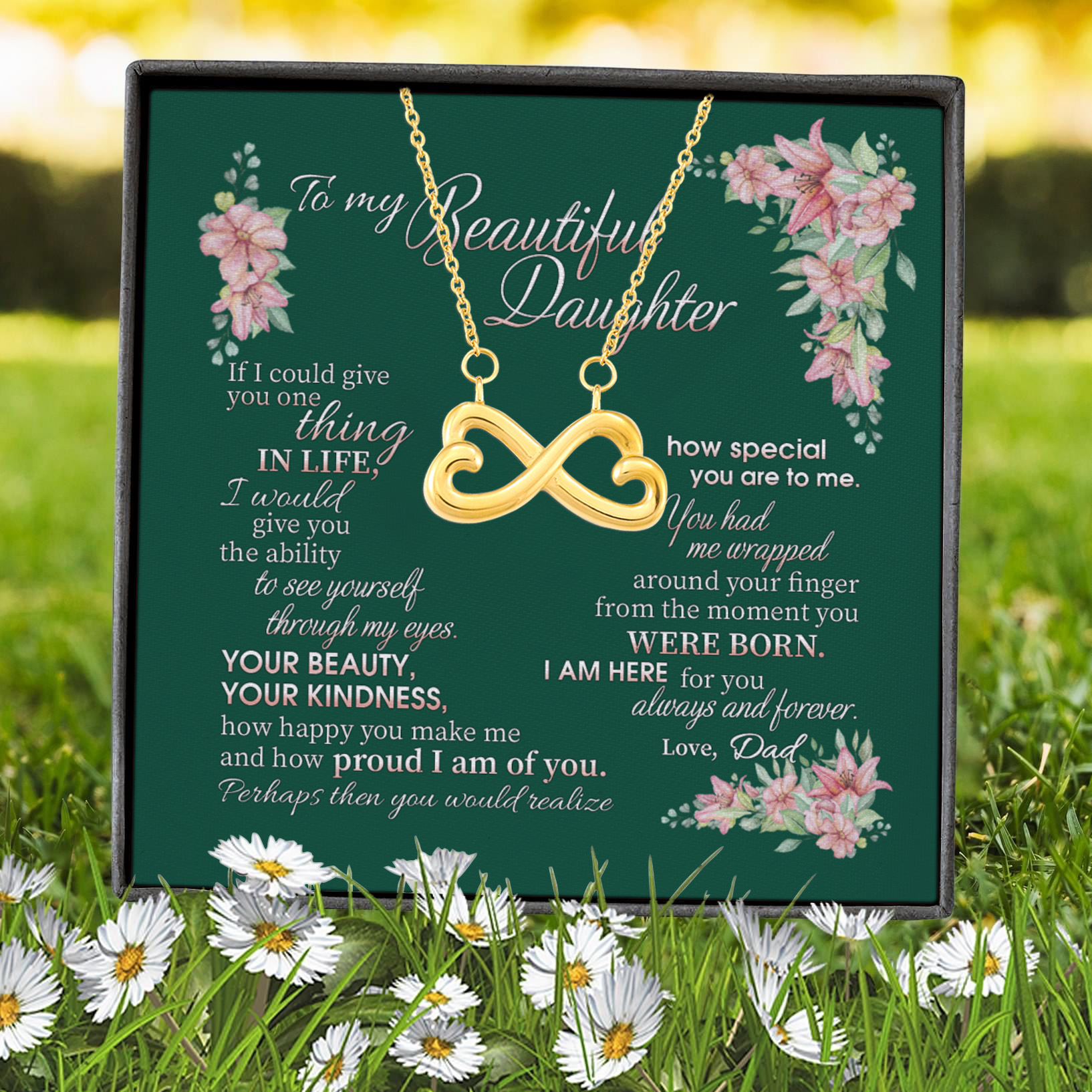 2VT. Dad To My Beautiful Daughter If I Could Infinity Heart Necklace (Gold) 7