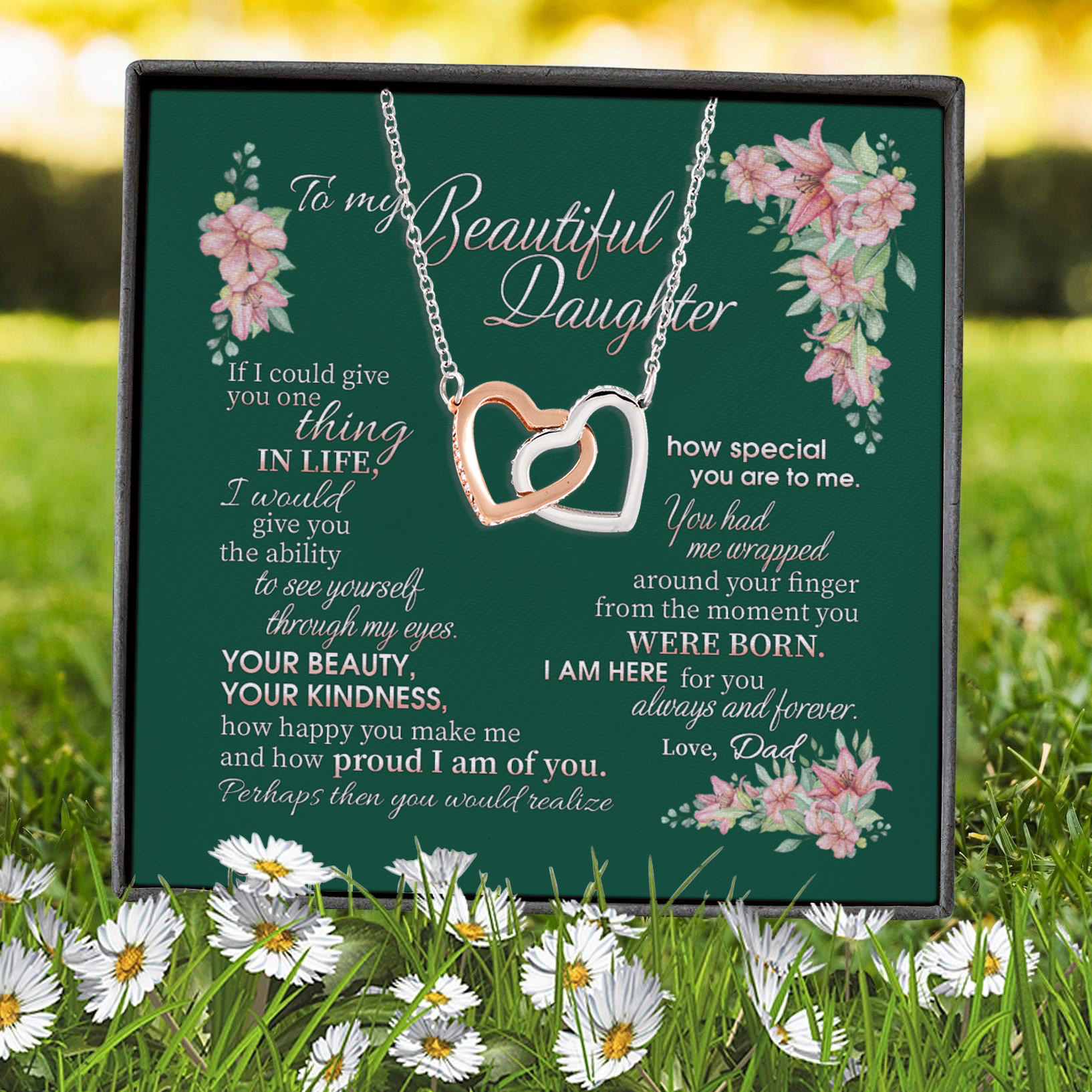 2VT. Dad To My Beautiful Daughter If I Could Interlocking Hearts Necklace 7