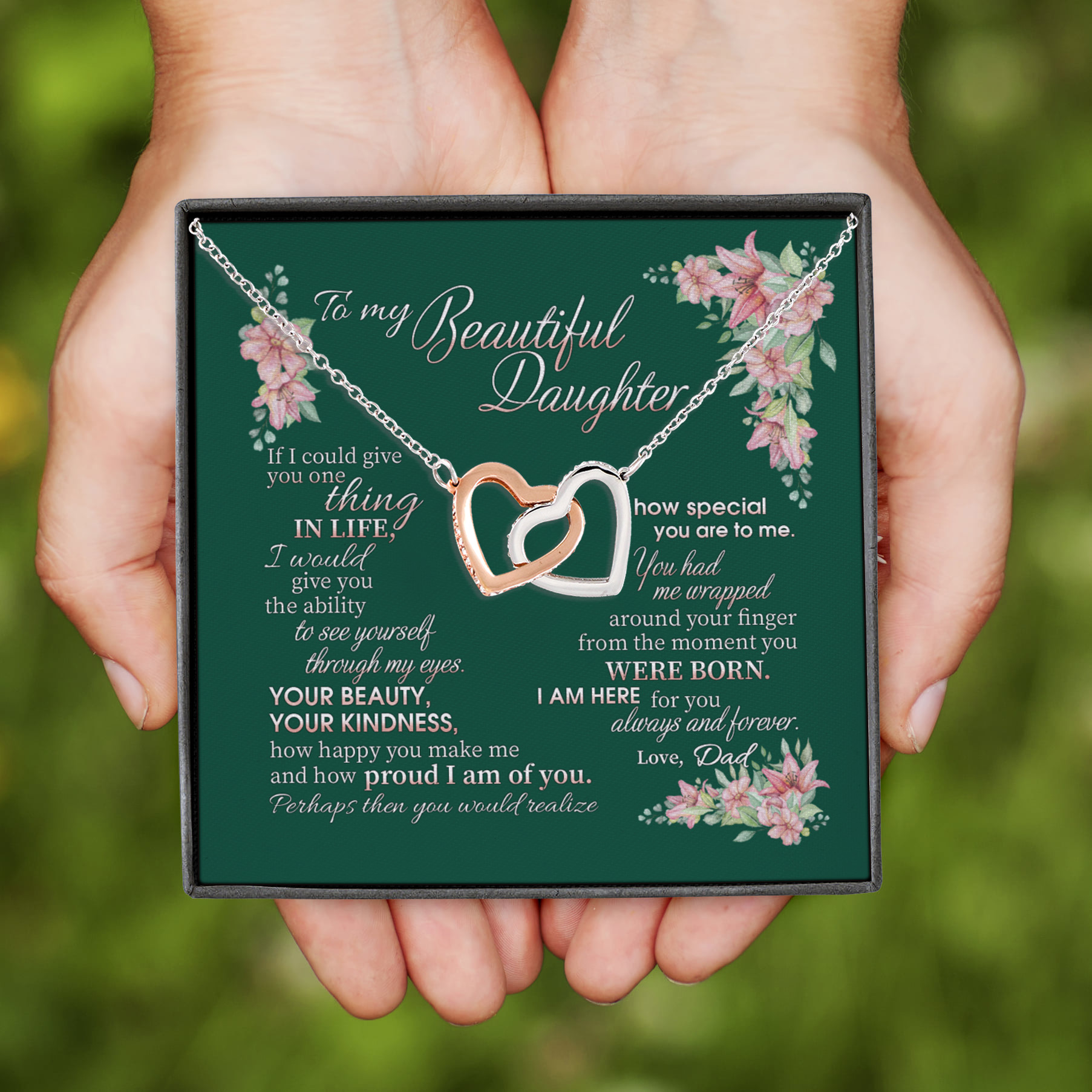 2VT. Dad To My Beautiful Daughter If I Could Interlocking Hearts Necklace