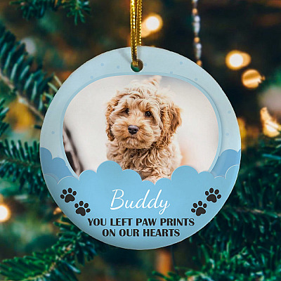 Personalized Photo You Left Paw Prints On Our Heart Pet Memorial Gift Circle Ornament