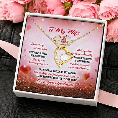 Alternative view of To My Wife You Are My Missing Piece I Choose You To Do Life With Hand In Hand Forever Love Heart Pendant Necklace