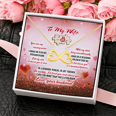 Alternative view of To My Wife You Are My Missing Piece I Choose You To Do Life With Hand In Hand Infinity Heart Pendant Necklace