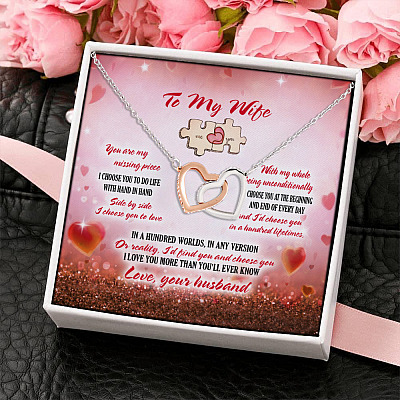 Alternative view of To My Wife You Are My Missing Piece I Choose You To Do Life With Hand In Hand Interlocking Hearts Pendant Necklace