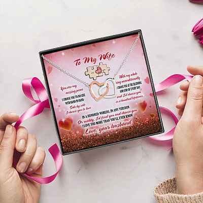 To My Wife You Are My Missing Piece I Choose You To Do Life With Hand In Hand Interlocking Hearts Pendant Necklace