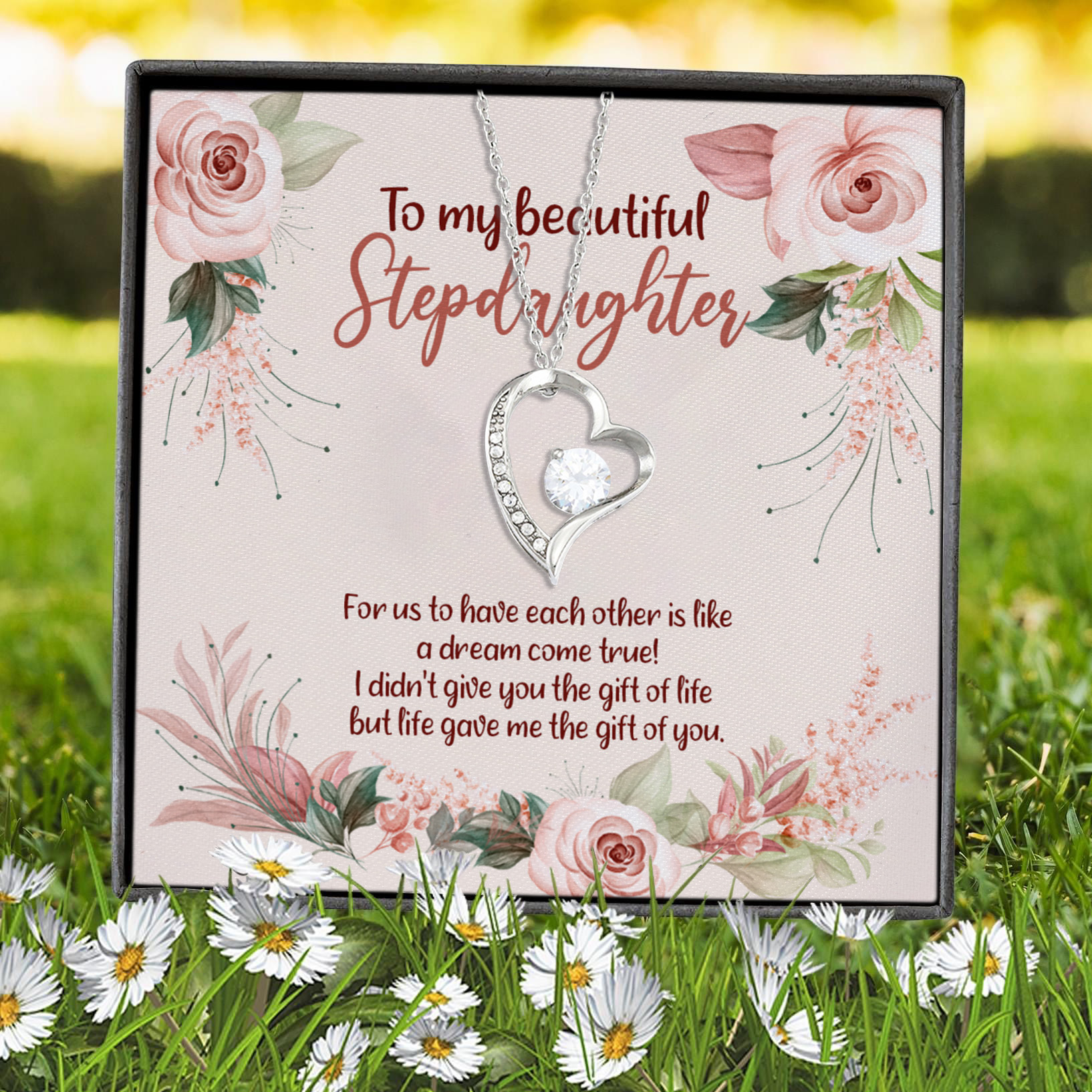 8VT. To My Beautiful Stepdaughter Forever Love Necklace (Silver) 7