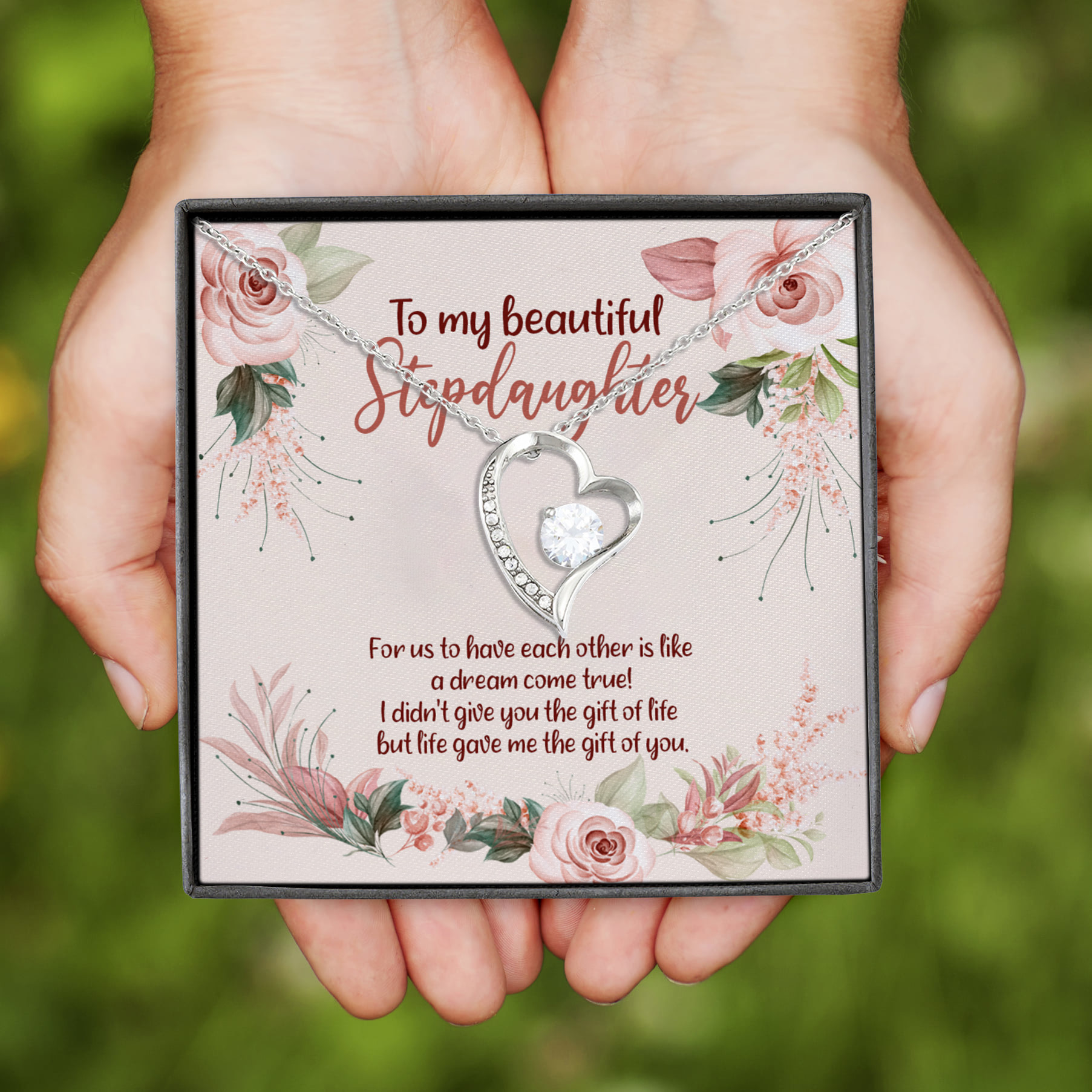 8VT. To My Beautiful Stepdaughter Forever Love Necklace (Silver)