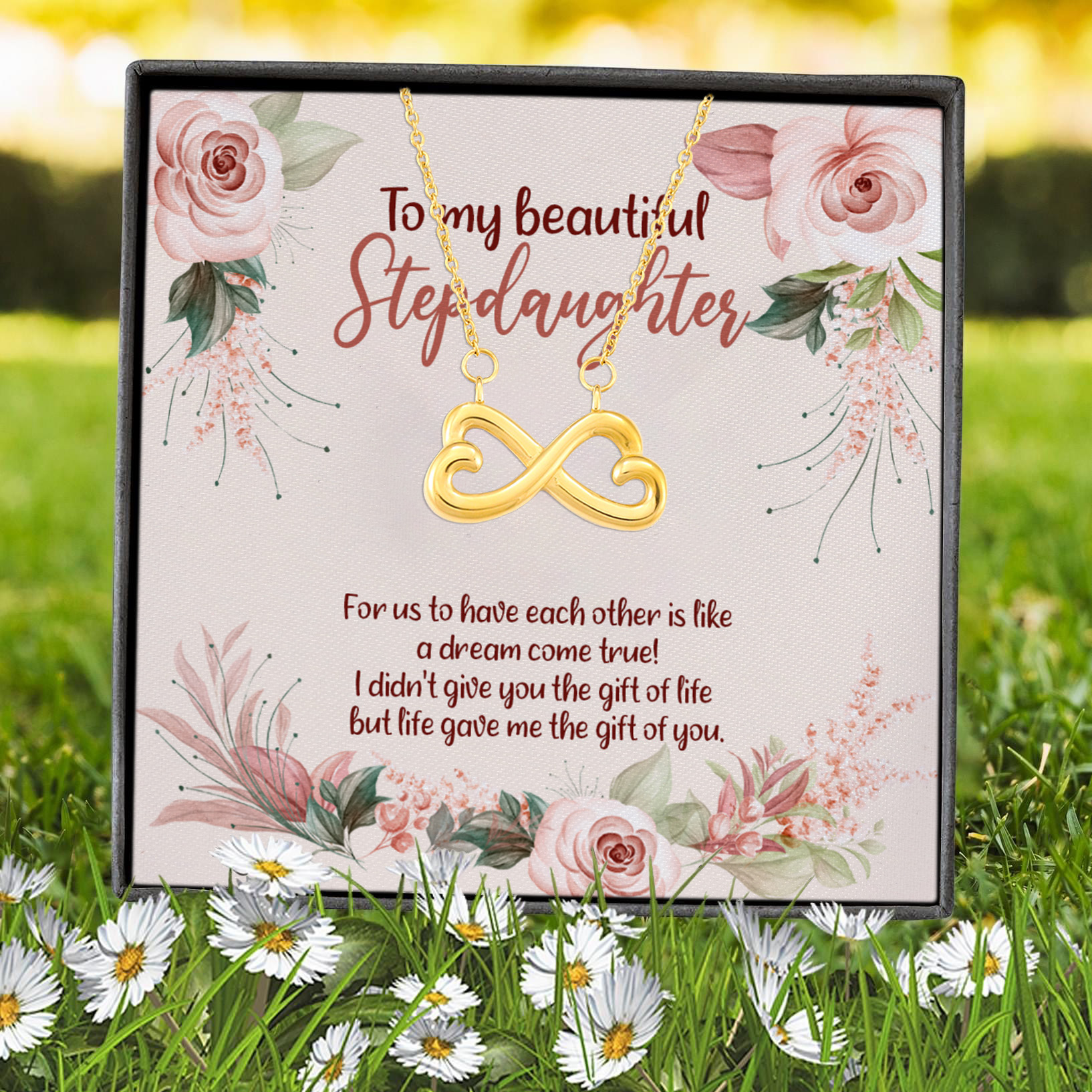 8VT. To My Beautiful Stepdaughter Infinity Heart Necklace (Gold) 7