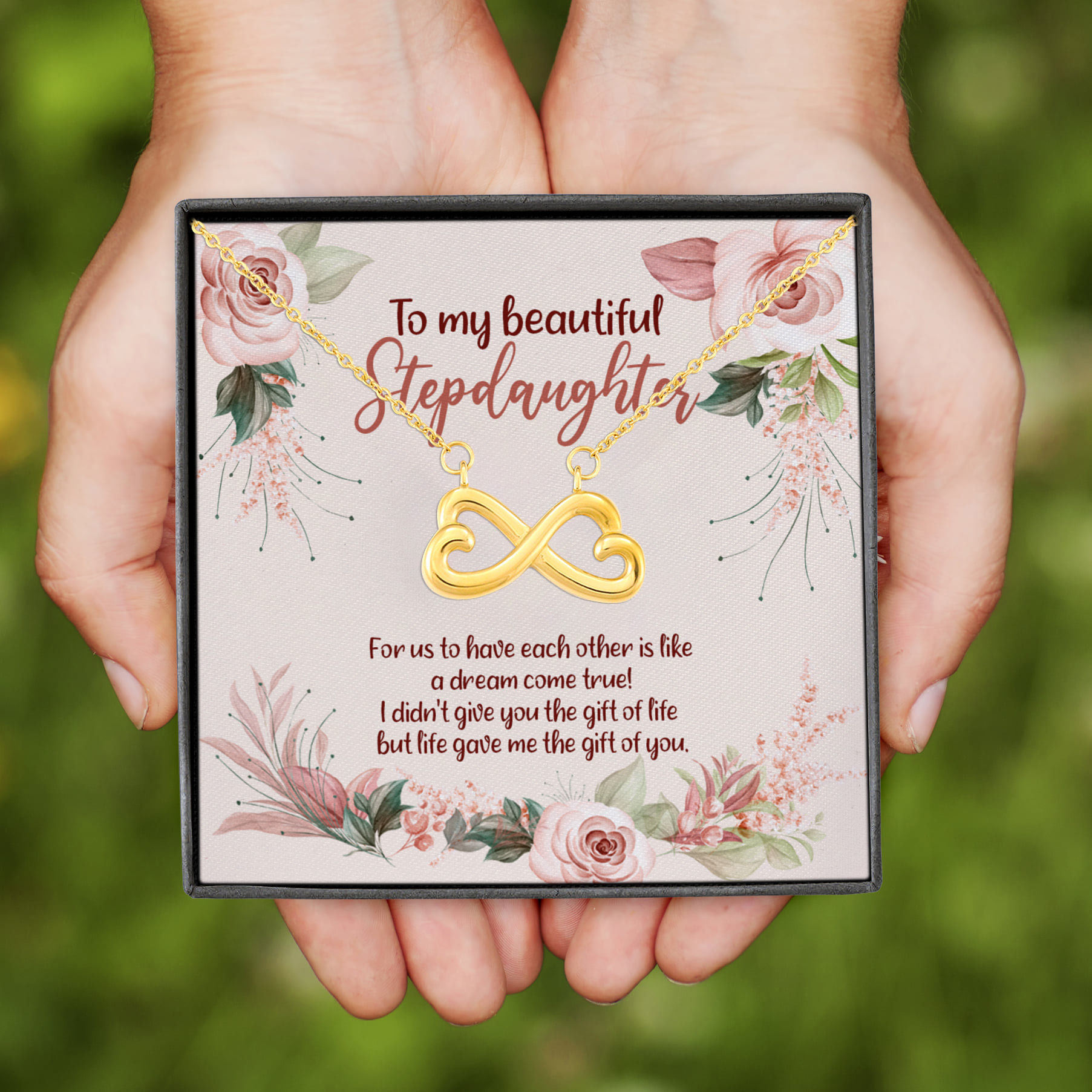 8VT. To My Beautiful Stepdaughter Infinity Heart Necklace (Gold)