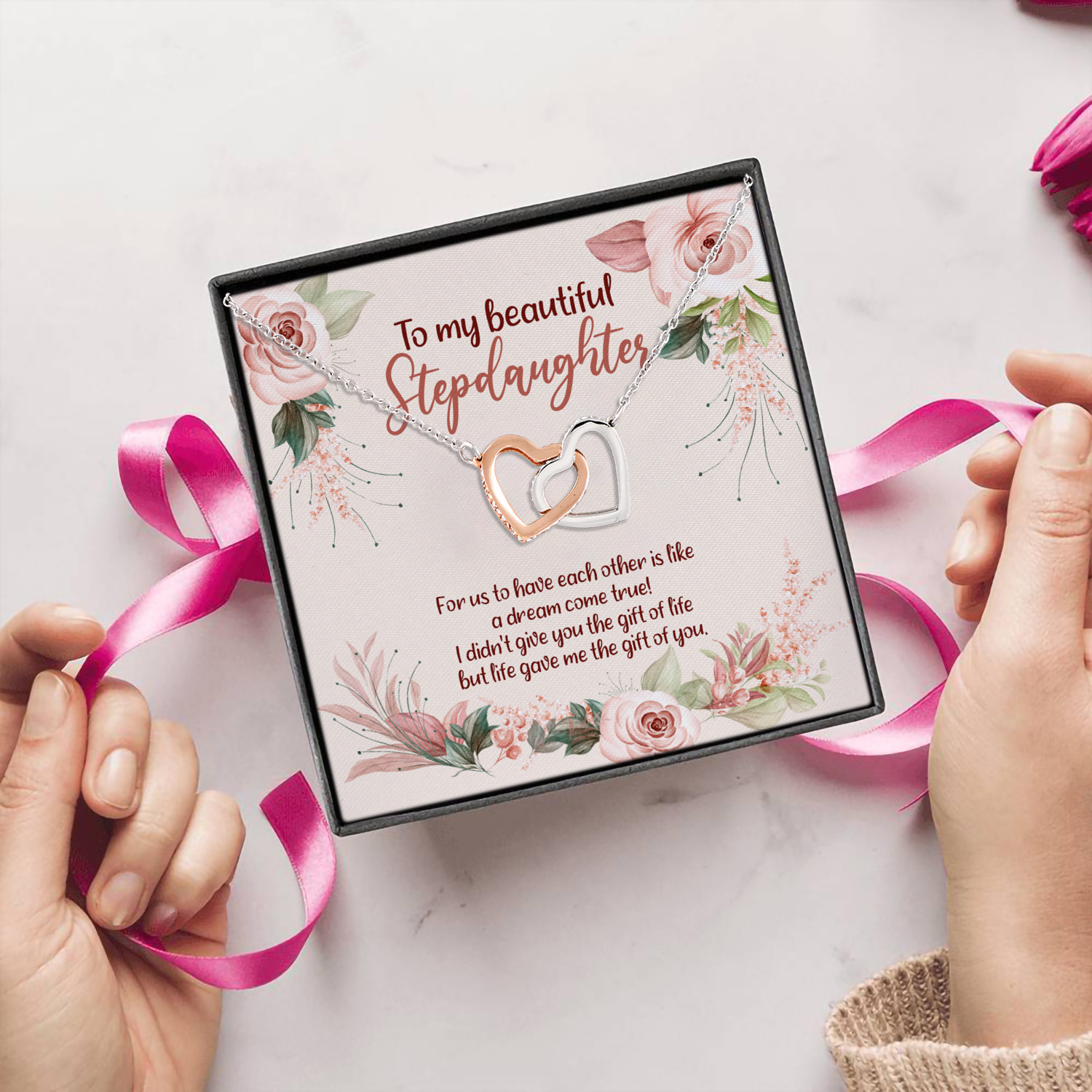 8VT. To My Beautiful Stepdaughter Interlocking Hearts Necklace 5